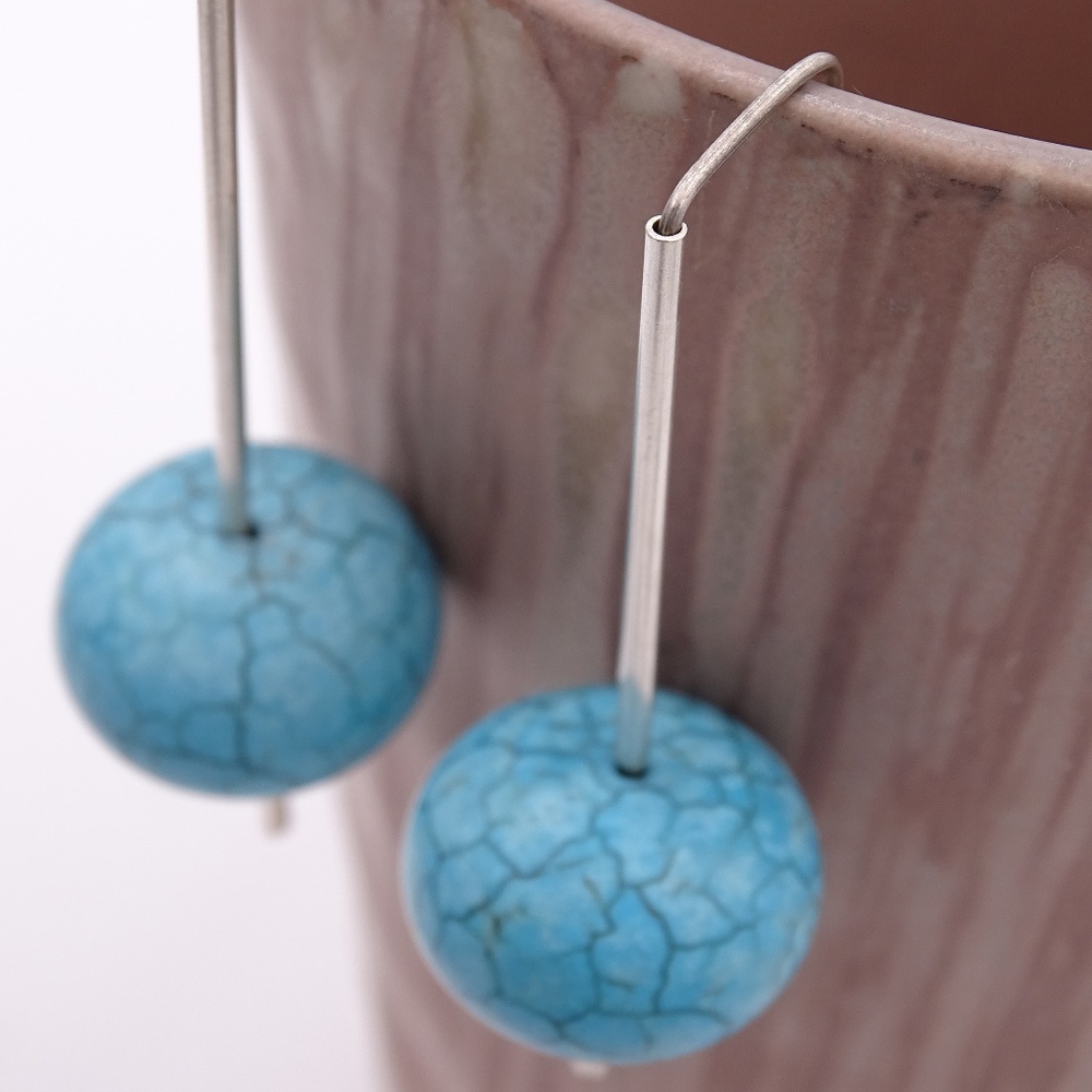 Artisan Turquoise Crackle Sterling Silver Earrings